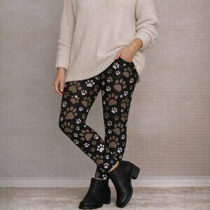 Just Cozy Black Paw Print Fleece Lined Leggings Size M/L